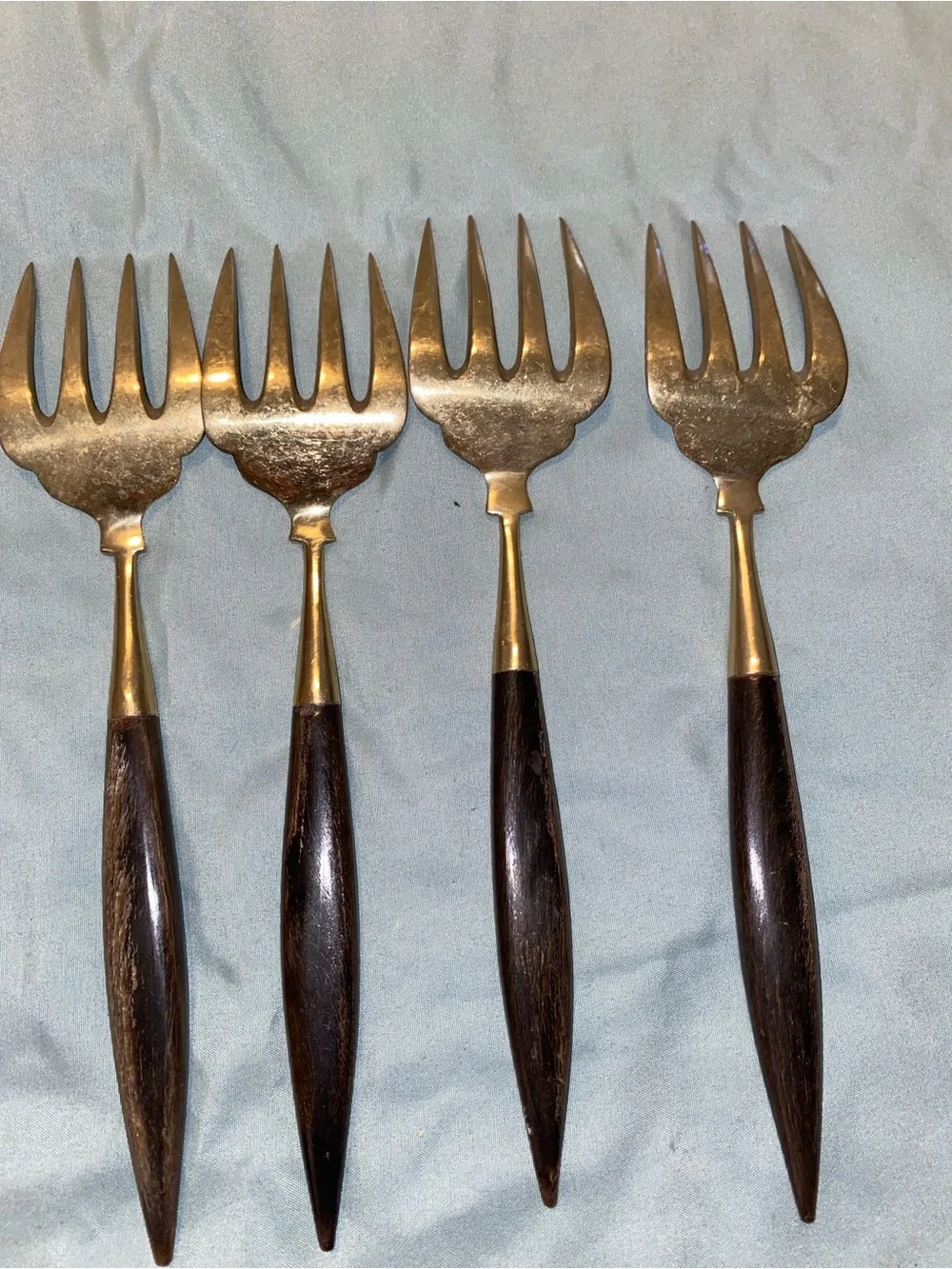 Rare Find Vintage Dark Wood Handle Seafood Forks - Set of 4